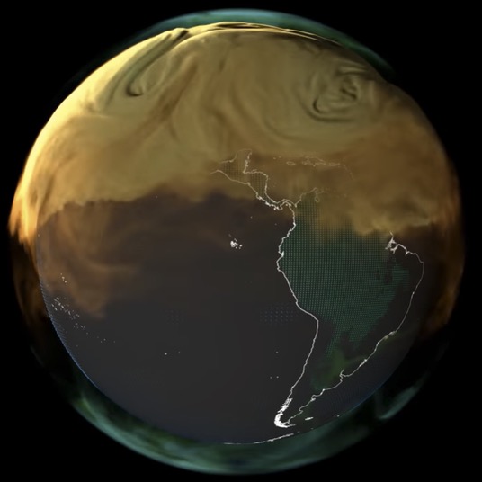 Carbon dioxide emissions from fossil fuels are heavily concentrated in the Northern Hemisphere, but they drift southward as the months go by. (Image credit: NASA Scientific Visualization Studio