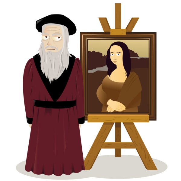 Mona Lisa Easel and Leonardo Da Vinci - deposit photos